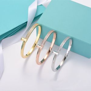 designer tiffass en co Brede 6mm Twee Rij Diamanten Armband voor Vrouwen 925 Verzilverd 18K Goud Prachtige Mode armband T1 Hoop Ring Bruiloft Verloving Sieraden Geschenken