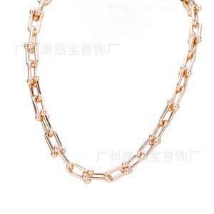 Diseñador Tiffany y Co Collar de cadena de herradura grande Mujer Chapado en cobre 18K Oro INS Pareja Collar en forma de U W2AZ