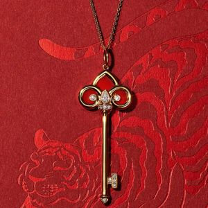 Tiffany and Co – collier clé en or Rose 18 carats pour nouvel an, en argent Sterling 925, chaîne de clavicule en Agate rouge, cadeau féminin