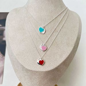 Tiffay and co – collier Double cœur en argent Sterling 925 pour femme, chaîne de collier en émail bleu rose, cadeau de saint valentin