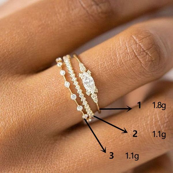 Designer Tiny Small Ring Set pour les femmes Gold Color Cumbic Zirconia Midi Finger Rings Mariage Anniversaire Bijoux Accessoires Cadeaux Blanc Wedding White