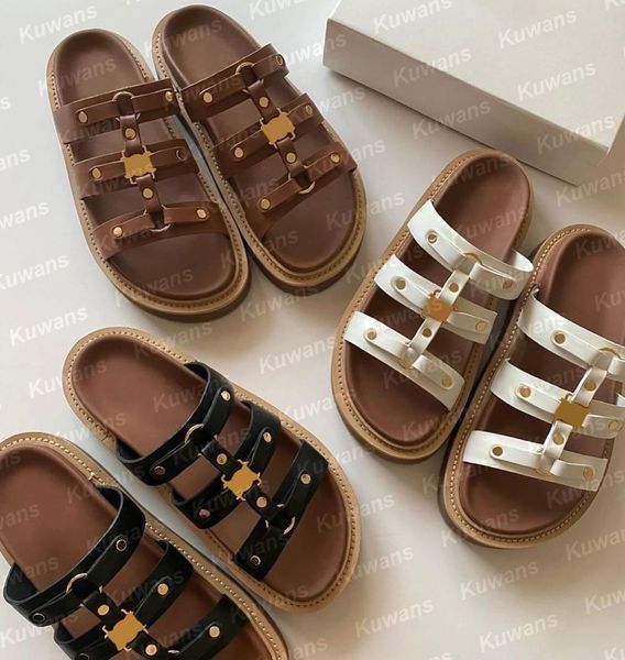 Diseñador Tippi Sandalia Sandalias de papá Diapositivas Sluys Summer Beach Buckle Mules de lujo de cuero Flat Watirpermefort Comfort Otoño 35-42