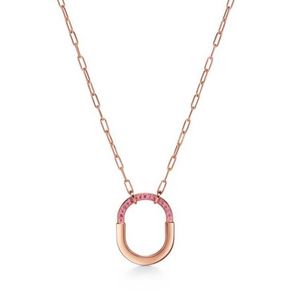 Ontwerper Tjia Tiffay en co S925 Sterling zilveren ketting nieuwe hoge versie slot hoofdketting roze diamant U-vormige damesmode eenvoudige kraag