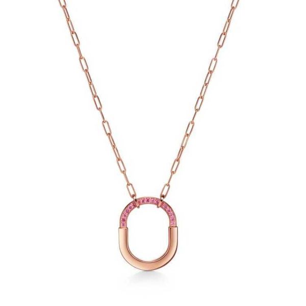 Designer Tjia Tiffany and Co S925 Collier en argent sterling Nouvelle version haute Chaîne de tête de verrouillage Diamant rose en forme de U Collier simple pour femmes