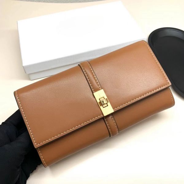 Designer Top Cow Hide Long Wallet dispose de trois couleurs Pocket Key Key Pouch Mens Holders Card Portefeuille Portefeuille Passeport Passeport Classe en cuir Carte Coin Bandchain