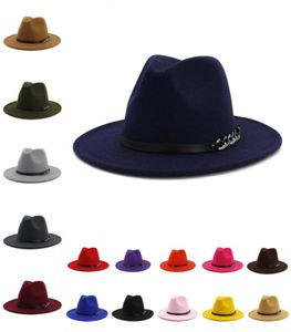 Designer tophoeden voor mannen vrouwen elegante mode solide vilt fedora hat band brede platte rand hoeden stijlvolle trilby panama caps1447471