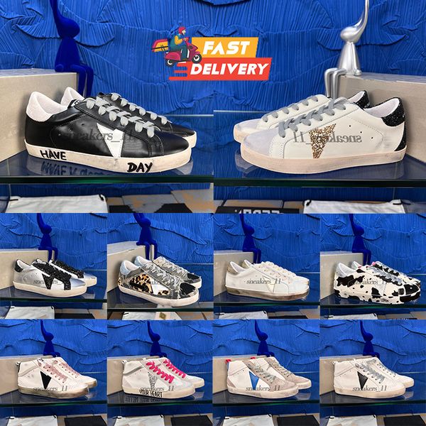 Designer Top Qualité Dirty Old Mid-Star Casual Chaussures Hommes Femmes Italie Marque Baskets Léopard Imprimé Cuir Glitter Baskets De Luxe