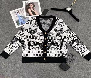 Designer Top Quality Women039s Jacquard Knits Cardigan Fashion Black Blanc F Lettre V Logo V Neck Long Sleeve Pullover et Card5833136