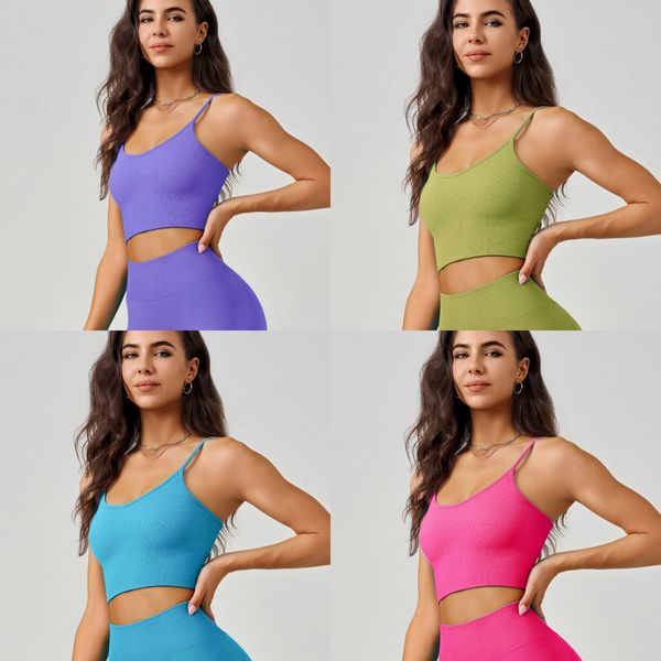 Top de diseñador Sujetador de yoga de punto sin costuras espalda hermosa Gimnasio Sujetadores deportivos Mujeres Soporte medio A prueba de golpes Push Up Yoga Athletic Fiess Bra Crop Top