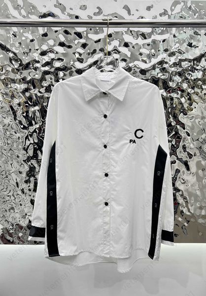designer tops femmes chemise boutonnée mode blouse blanche conception d'épissure de ruban personnalisée avec des lettres brodées sur le patch arrière chemises à manches longues