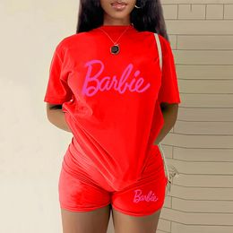 tops de créateurs femmes t-shirt t-shirt surdimensionné lettre en polyester décontracté coupe régulière à manches courtes respirant tenue quotidienne chemises de costume Barbie survêtement femmes t-shirt