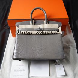 Designer draagtas 25cm 30cm 10A spiegelkwaliteit grijs totaal Handgemaakte originele hagedishuid luruxy handtassen speciale geavanceerde aangepaste stijl met oranje doos