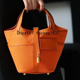 Sac fourre-tout design sac seau18cm 10A qualité miroir orange total fait à la main fonctionnel sac à main de luxe tissu patchwork spécial style personnalisé avec boîte d'origine