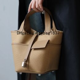 Designer draagtas bucket bag18cm 10A spiegelkwaliteit bruin totaal Handgemaakte functionele luxe handtas doek patchwork speciale aangepaste stijl met originele doos