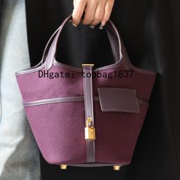 Sac fourre-tout design sac seau18cm violet 10A qualité miroir totale fait à la main fonctionnel sac à main de luxe tissu patchwork spécial style personnalisé avec boîte d'origine