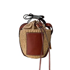 Sac fourre-tout design mode mifuko woody raphia femmes sac à main en cuir tissé sacs seau avec lettres été 15 cm