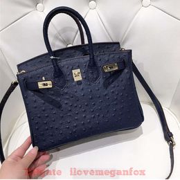 Designer tassen Luxe mode Schoudertassen 2023 nieuwe donkerblauwe struisvogel koe lederen tas leer dame handtas temperament mode veelzijdige tas vrouw