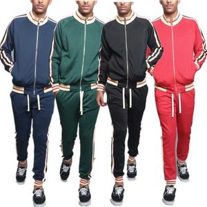 Designer Tracksuit Sweatsuit Stand Stand Collar Boys Green Black Long Sleeve Autumn and Winter Heren Leisure Sports Suite Color Matching Tweed-Piece Set