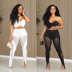 Designer Tracksuit Women Sexy Lady Clothing Spring en Autum 2XL Mesh Bra Top Mid Taille Two -Pally Pants Set Nightclub