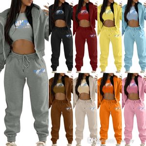 Designer Tracksuit Women Sportswear sweatsuits kleding herfst winter driedelige set brief geprinte vest fleece lange mouw hoodie en broek casual sets