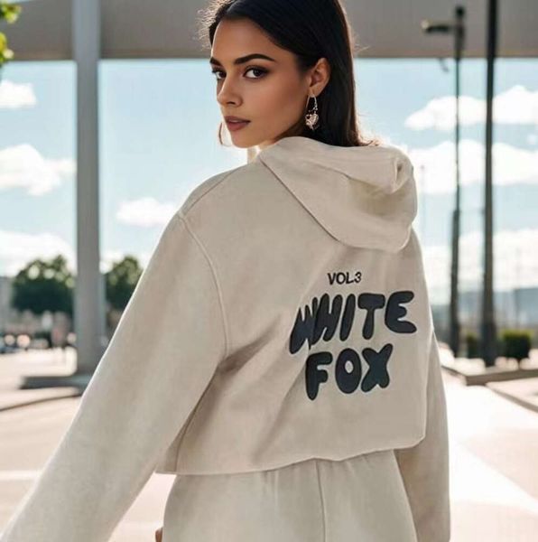 Diseñador de chándal de mujer con capucha de zorro blanco conjuntos de dos piezas de ropa de 2 piezas Ropa deportiva de manga larga con capucha Primavera Otoño Invierno moda todo fósforo