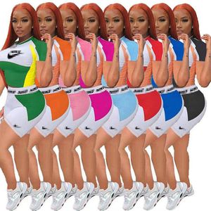 Designer Survêtements 2022 Été Femmes Tenues Casual T Shirt Shorts 2 Pièce Ensemble Jogger Sport Costume De Mode Lettre Imprimer O-cou Bonne QualitéK107