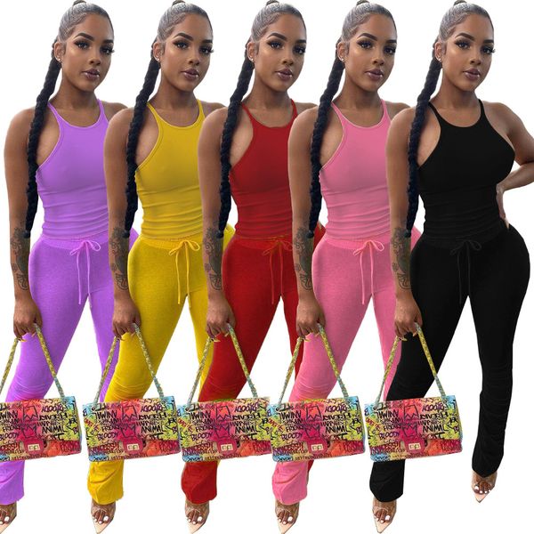 Survêtements de créateurs Costumes de jogging d'été Ensembles de deux pièces Femmes Survêtements Sans manches Débardeur Crop Top et Leggings Tenues solides Costumes de sport Vêtements en gros 9835