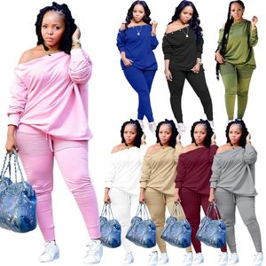 Designer Trainingspakken Vrouwen Grote maten 3XL 4XL Outfits Tweedelige sets Herfst Winter Lange mouw Skew Collar Pullover Shirt en broek Casual Sweatsuits Jogger suits 9070