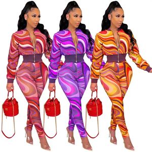 Designer Tracksuits Women Print Two Pally Sets Fall Winter Outfits Lange mouw jas en broek sportkleding Outwork Sweatsuits Jogger Pakken groothandel kleding