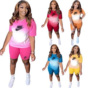 Designer Tracksuits Women Two-Piece Set Zomer Tie Dye Print Outfits Casual T-shirt Shorts Jogger Sportpak Fashion O-Neck K260