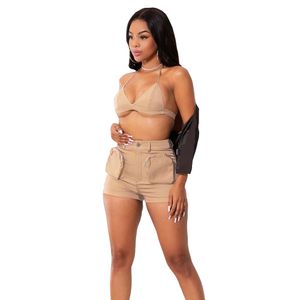 Designer Survêtements Womenb Sexy Halter Bra Crop Top et Pocket Cargo Shorts Deux Pièces Ensembles Casual Streetwear Vêtements D'été Tenues Vêtements En Gros 9746