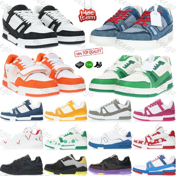 Designer Virgil Trainer Sneaker Denim Monograms chaussures Embossed White Signature femmes Caoutchouc Denim Cuir Hommes Baskets Baskets Taille 36-45