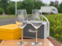 Copa de vino tinto transparente de diseño, juego de 2 copas de vino con base alta de cristal de diamante, regalo de negocios con caja de regalo