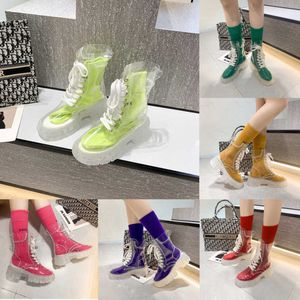 Designer Transparent Women Booties Crystal Bottom Lace Up Short Boots Fashion Shoes