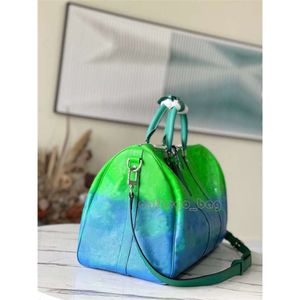 Bolsa de viaje de diseñador 50 Boston 59712 Keepall 50B Taurillon Ilusion Blue Green Handbag Shoulder Bag 7A Best Quality