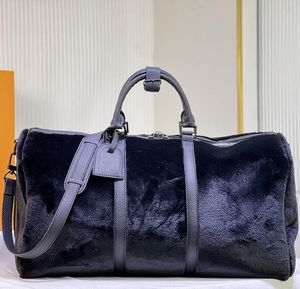 Diseñador de viaje bolsa de lona de franela equipaje bolsas de totalizadores Otoño Invierno mujeres hombres bolso de compras para hombre bolso de mano de cuero genuino