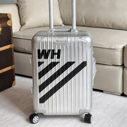 Diseñador Madera de viaje de viaje Malura de maleta enrollable con ruedas Cajas de aleación de aluminio Case de carcajadas de cartas de bolsas de rayas