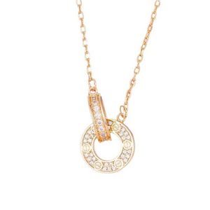 Designer Trend Carter Gold Double Ring ketting met in elkaar grijpende ringen Hanglange sleutelbeenketen voor vrouwen