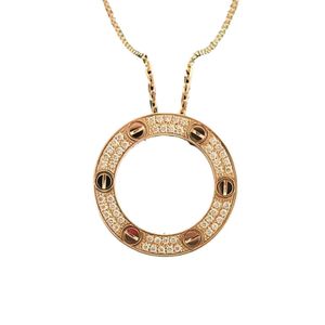 Designer Trend Carter Gold Ploated 18K Rose Gold Round Cake Necklace Dames Classic Three Diamond Full Collarbone Chain Fashionable 9PLL