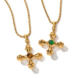 Designer Trend Gold roestvrij staal Cross Hanghangende ketting voor vrouwen met tijgersogen die niet vervagen modieuze sieraden groothandel