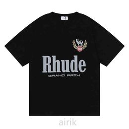 Diseñador Tendencia RHUDE Camisetas para hombres Marca de moda estadounidense Grand Prix Doble hilo de algodón Camiseta suelta de manga corta Estudiantes masculinos y femeninosLLXP