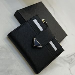 Billetera de logotipo de triángulo small saffiano cuero de cuero compartimento documento de bolsillo ranuras de tarjeta de crédito hardware de letras de metal esmaltado hardware de lujo