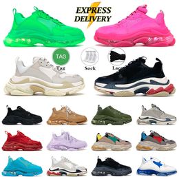 Designer Triple S Sneakers Casual Chores Men Femmes Plateforme Clear Sole Sole noir blanc Gris rouge Blue néon vert beige rose Mentide Trainers Sports Platform Runners Tennis