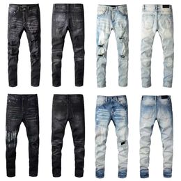 Designer Tripp Pants Mens denim borduurbroek mode gaten broek zwart gescheurde jeans oude marine jeans hiphop verontruste ritssluiting voor mannelijke Amerikaanse maat 28-40