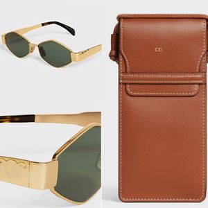 Designer Triumphal Arch Femmes Métal Lunettes de soleil Metal Caxe Metal Lenses vertes avec téléphone portable Sac à corps 10a Luxury Femmes Small Frame Lunettes de soleil 40236