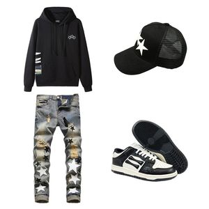 Designer Trucket Caps Casual Set Fashion Stars Printing Jeans Sport Shoes and Baseball Cap