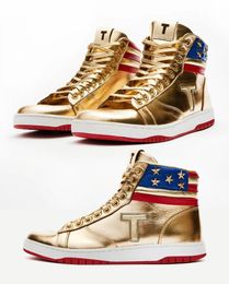 Designer Trump Schoen Dames Man geef je nooit over Basketbalschoenen Mesh Ademend lichtgewicht Hardlooptrainers Bruin goud Echt lederen sneaker schoenmaat 35-45