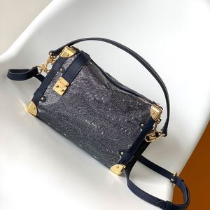 Bolso de baúl de diseñador Bolso de joyero de mezclilla Bolso de mano de moda Bolsos de flores viejas Bolso cruzado Hardware de cuero genuino Pestillo Caja cuadrada Cartera Monedero de almacenamiento de diseñador