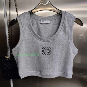 Designer T -shirt kleding vrouwen borduurwerk tanktops zomer korte slanke navel blootgestelde outfit elastische sport gebreide tanks 526 changhao01 877
