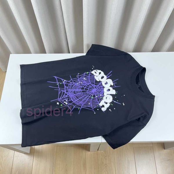 Diseñador camiseta sp5der para hombre púrpura camisa negra camiseta gráfica hombre araña sudadera con capucha 555 impresión mujeres de alta calidad manga corta gente libre ropa cuello redondo N7L7
